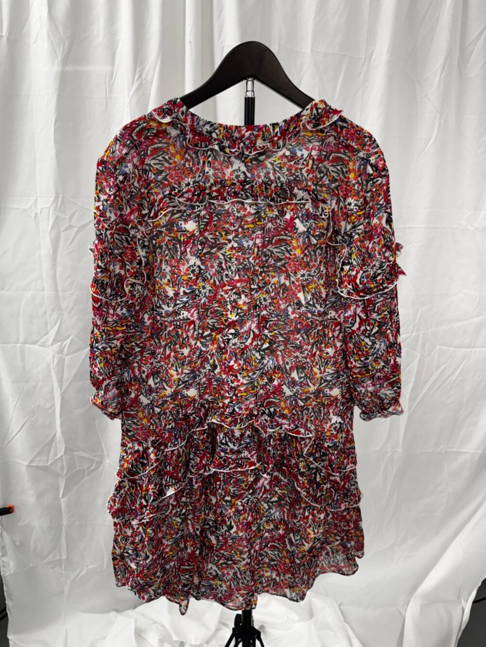 SALONI Tilly Silk Ruffled Mini Dress Pink White Floral 100% Silk Sz 8 - Picture 7 of 16